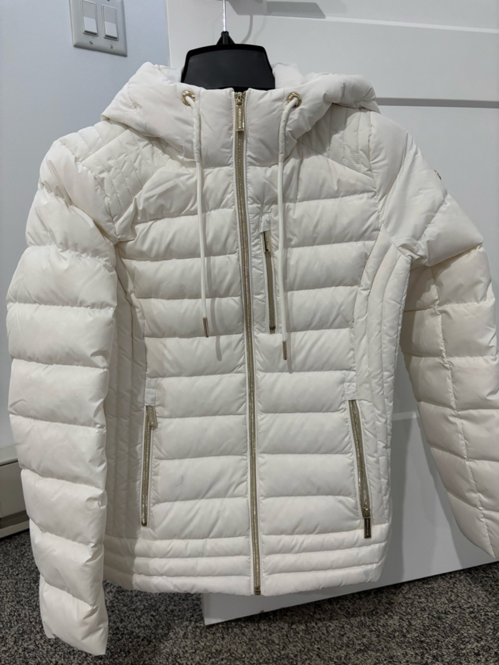 Michael Kors Cream Quilted Hooded Puffer Jacket